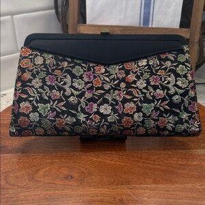 Vintage Waldman Clutch- Metallic Floral and Black